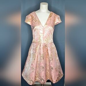 Vince Camuto Pink Gold Metallic Jacquard Formal Fit & Flare Dress‎ Size 12 NWOT